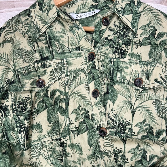 ZARA botanical tropical print midi dress with safari style pockets - Picture 4 of 5